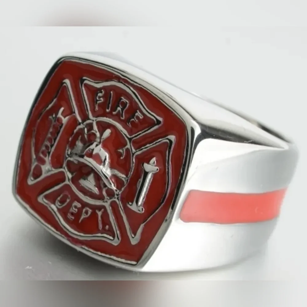 Firefighter Ring Silver Tone | Fire Dept Maltese Cross Ring | Fire Rescue, T1B7K